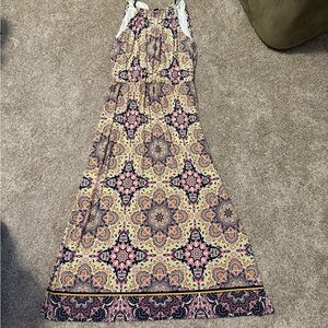 London Times Pink and Yellow Patterned Maxi Dress